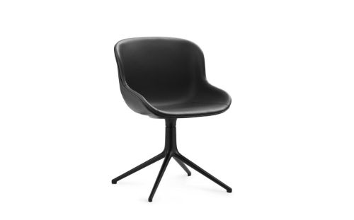 Normann Copenhagen Hyg Drehstuhl, vollständig gepolstert, SH: 46 cm – schwarzes Leder/schwarzes Aluminium