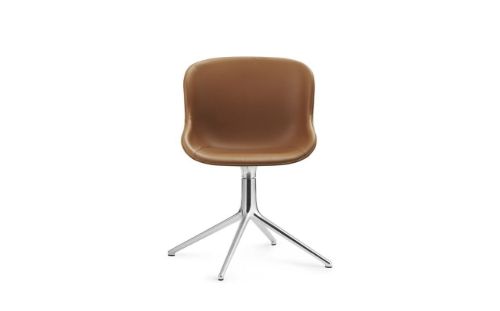 Normann Copenhagen Hyg Drejestol Fuldpolstret SH: 46 cm - Brandy Læder/Aluminium