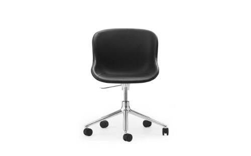 Normann Copenhagen Hyg Drejestol m. Højdejustering Fuldpolstret SH: 46 cm - Sort Læder/Aluminium