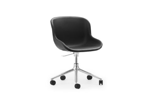 Normann Copenhagen Hyg Drehstuhl mit Höhenverstellung Vollgepolstert SH: 46 cm – Schwarzes Leder/Aluminium