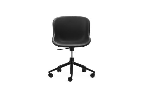 Normann Copenhagen Hyg Drejestol m. Højdejustering Fuldpolstret SH: 46 cm - Sort Læder/Sort Aluminium