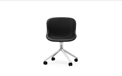 Normann Copenhagen Hyg Drejestol m. Hjul Fuldpolstret SH: 46 cm - Black Læder/Aluminium