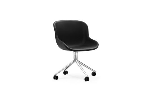 Normann Copenhagen Hyg Drehstuhl mit Rollen Vollgepolstert SH: 46 cm – Schwarzes Leder/Aluminium
