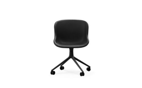 Normann Copenhagen Hyg Drejestol m. Hjul Fuldpolstret SH: 46 cm - Black Læder/Sort Aluminium