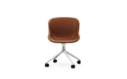Normann Copenhagen Hyg Drejestol m. Hjul Fuldpolstret SH: 46 cm - Brandy Læder/Aluminium