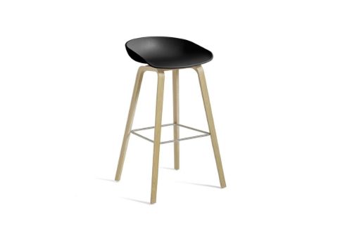 HAY AAS 32 Barstol High SH: 75 cm - Lacquered Oak Veneer/Black/Black Footrest