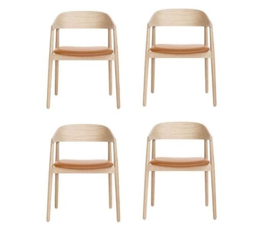 Andersen Furniture AC2 Stol SH: 43,5 cm Sæt af 4 stk - Eg Hvidpigmenteret Lak/Cognac Læder