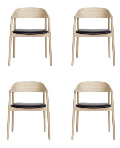 Andersen Furniture AC2 Stol SH: 43,5 cm Sæt af 4 stk - Eg Hvidpigmenteret Lak/Sort Læder