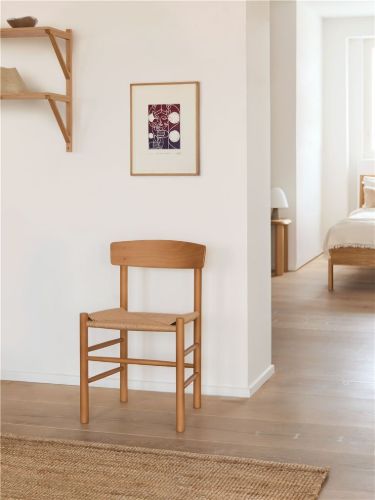 Fredericia Furniture 3239 J39 Mogensen Esszimmerstuhl SH: 46 cm – Vintage lackierte Buche/natürliches Korbgeflecht
