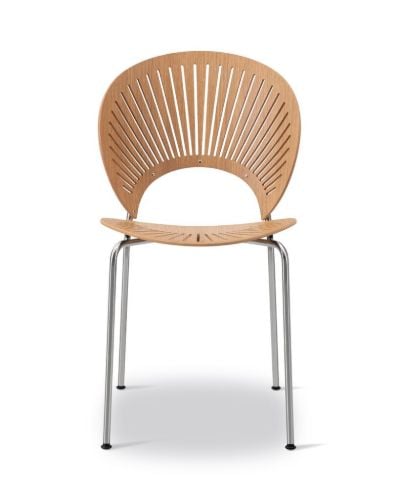 Fredericia Furniture 3398 Trinidad Stol SH: 45,5 cm - Olieret Eg/Børstet Rustfri Stål