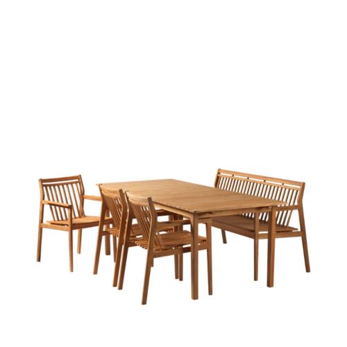FDB Møbler Sammen Gartenmöbel-Set M2 Tisch m. Bank m. Rückenlehne + 3 Stk. M1 Stühle - Teak Massiv/Natur