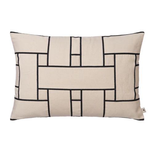 Ferm Living Lattice Offset Rektangulær Pude - Bomuld/Off-White/Sort