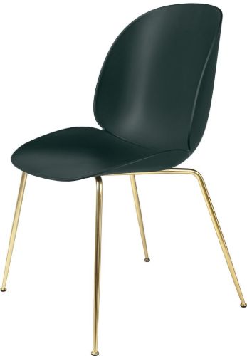 GUBI Beetle Esszimmerstuhl, konischer Sockel, 4 Stück - Messing seidenmatt/dunkelgrüne Schale