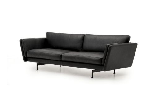 Mogens Hansen MH GRASP XL Sofa L: 243 cm – Schwarzes Baltique-Luxusleder/Runde Beine aus gebürstetem Stahl