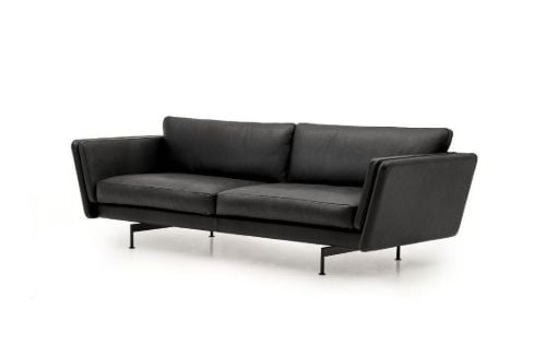 Mogens Hansen MH GRASP L Sofa L: 223 cm – Schwarzes Baltique-Luxusleder/Runde Beine aus gebürstetem Stahl