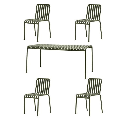 HAY Palissade Havemøbelsæt Havebord 170 cm inkl. 4 Palissade Chair - Olive