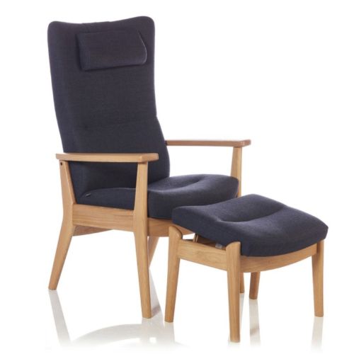 Farstrup Plus 5910 Lænestol M/Fodskamme SH: 47 cm. - Eg/Capture 5201 DarkBlue/Grey