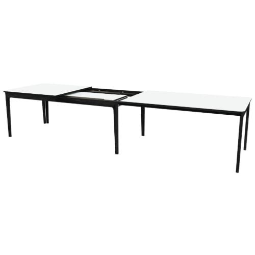 Skovby SM27 Esstisch inkl. 3 Einlegeplatten L: 205-358 cm - Schwarz lackierte Eiche/Weißes Laminat
