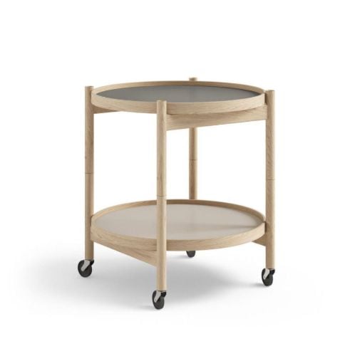 Brdr. Krüger Bølling Tabletttisch mit 2 Tabletts Ø: 50 cm – Unbehandelte Eiche/Hellgrau und Grau