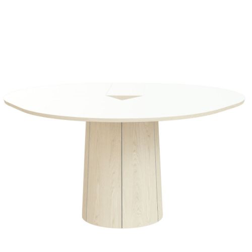 Skovby SM33 Spisebord inkl. 3 stk. Tillægsplader Ø: 123-149 cm - Hvidolieret Eg/ Hvid Laminat