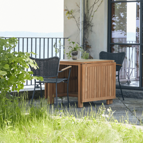 Mandalay Cambridge Klapptisch L: 200 cm und 2 Marguerit String Chairs – Teak