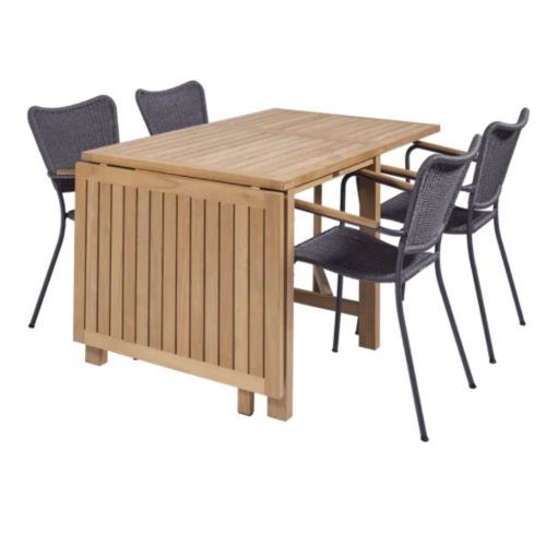 UDSOLGT FOR SÆSON 2026 Mandalay Cambridge Klapbord L: 200 cm og 4 Marguerit String Stole - Teak 