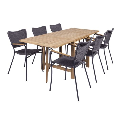 UDSOLGT FOR SÆSON 2026 Mandalay Cambridge Klapbord L: 200 cm og 6 Marguerit String Stole - Teak 