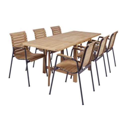 UDSOLGT FOR SÆSON 2026 Mandalay Cambridge Klapbord L: 200 cm og 6 Bellevue Stole - Teak/Antracit 