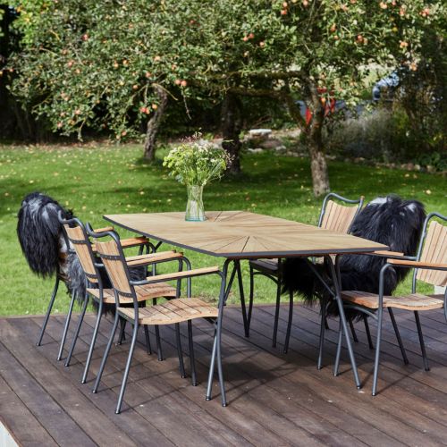 Mandalay Daisy Bootförmiger Tisch 200x90 cm inkl. 6 Gartenstühle Gartenmöbel-Set - Anthrazit/Teak