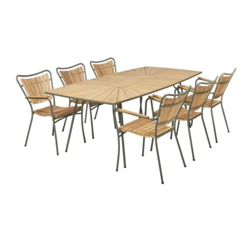 Mandalay Marguerit Havebord L: 200 cm Inkl. 6 Havestole Havemøbelsæt - Olivengrøn/Teak