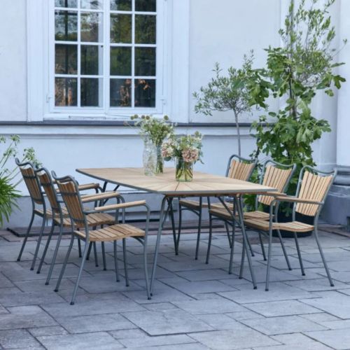 Mandalay Marguerit Gartentisch L: 200 cm Inkl. 6 Gartenstühle Gartenmöbel-Set - Olivgrün/Teak