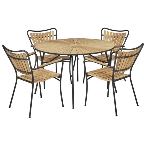 Mandalay Marguerit Havebord Ø120 cm Inkl. 4 Havestole Havemøbelsæt - Antracit/Teak 
