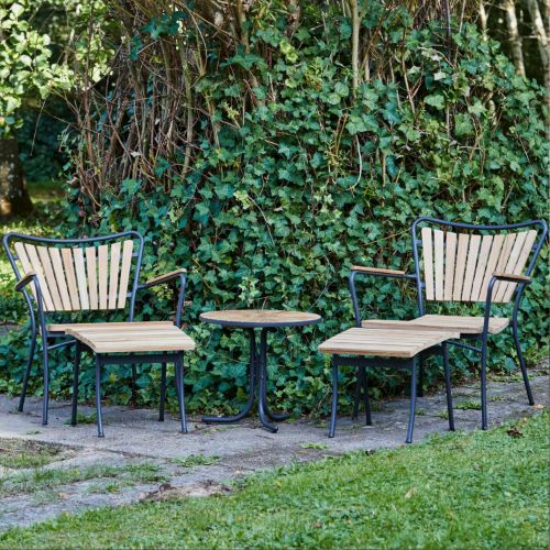 Mandalay Marguerit Loungetisch Ø50 cm Inkl. 2 Loungestühle und 2 Fußhocker Gartenmöbel-Set - Anthrazit/Teak