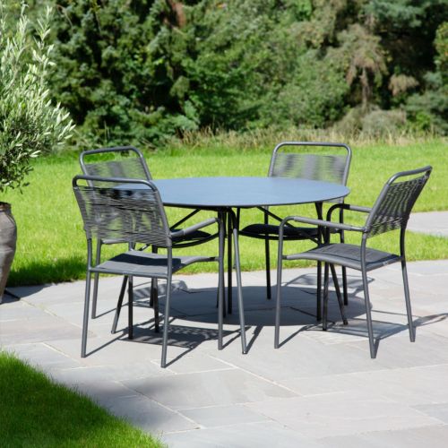 Mandalay Pure Ø: 120 cm Gartentisch und 4 Verona Gartenstühle - Anthrazit