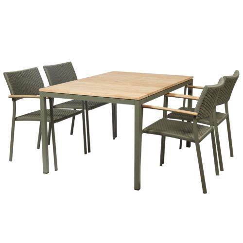 Mandalay Havemøbelsæt Toscana Havebord L: 132 cm og 4 Stk. Siena Havestole - Teak/Olivengrøn 