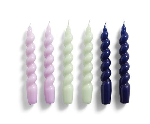 HAY Candle Spiral 6 pcs H: 19 cm - Lilac Mint Midnight Blue OUTLET