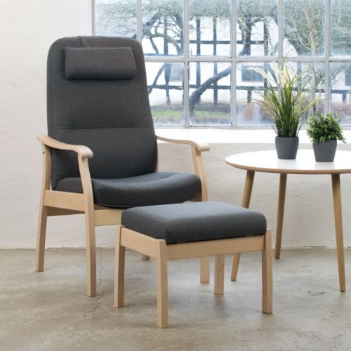Farstrup 5610 Applaus Sessel mit Fußhocker - Eiche/Medley Dark Grey 60004