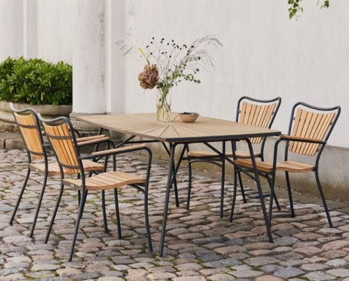 Mandalay Daisy Bootsförmiger Tisch 144x90 cm inkl. 4 Gartenstühle Gartenmöbel-Set - Anthrazit/Teak