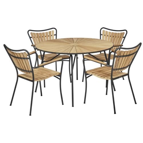 Mandalay Marguerit Havemøbelsæt Havebord Ø: 110 cm Inkl. 4 Stk. Havestole - Teak/Antracit 