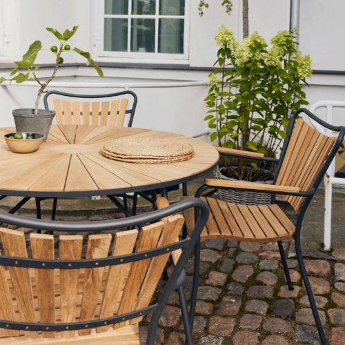 Mandalay Marguerit Gartentisch Ø: 110 cm Inkl. 4 Gartenstühle Gartenmöbelset - Teak/Olivgrün