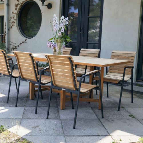Mandalay Cambridge Klapptisch L: 200 cm und 6 Bellevue Stühle – Teak/Anthrazit
