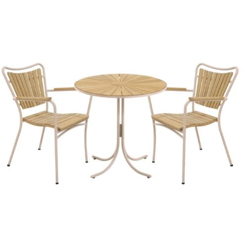 Mandalay Marguerit Cafébord Ø: 70 cm Inkl. 2 Stk. Havestole Havemøbelsæt - Taupe/Teak