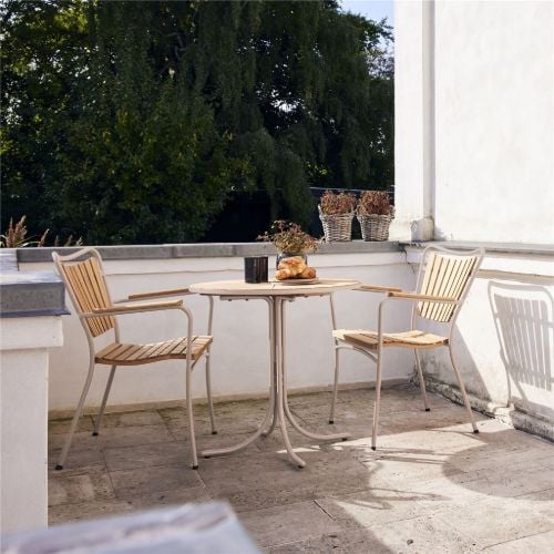 Mandalay Marguerit Cafétisch Ø: 70 cm Inkl. 2 Gartenstühle Gartenmöbelset - Taupe/Teak