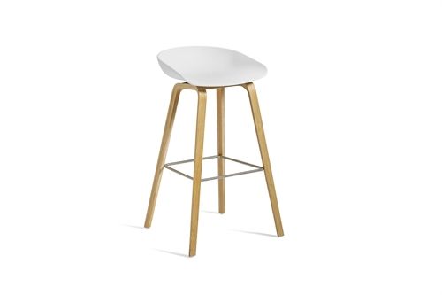 HAY AAS 32 Barstol High  - Water based Oak Veneer/White/Footrest Stainless Steel 