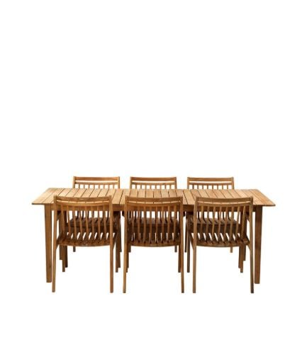 FDB Furniture Together Großes Gartenmöbel-Set | M2 Tisch und 6 M1 Stühle – Teak 