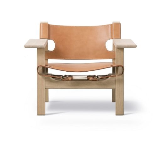 Fredericia Furniture 2226 Den Spanske Stol af Børge Mogensen SH: 33 cm - Naturfarvet Læder/Sæbebehandlet Eg