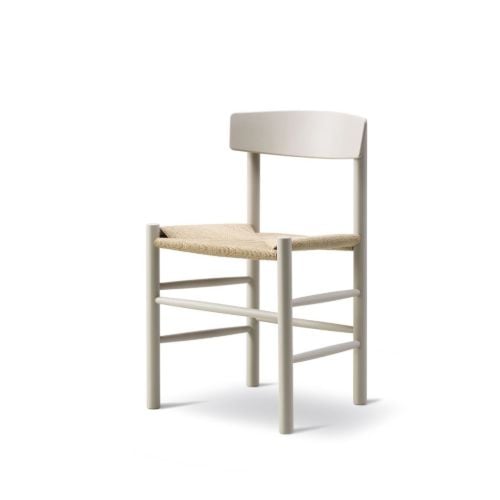 Fredericia Furniture 3239 J39 Mogensen Esszimmerstuhl SH: 46 cm – kieselgraue Buche/natürliches Korbgeflecht