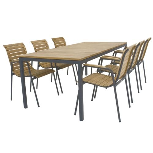 Mandalay Havemøbelsæt Toscana Havebord L: 197 cm og 6 Bellevue Havestole - Teak/Antracit