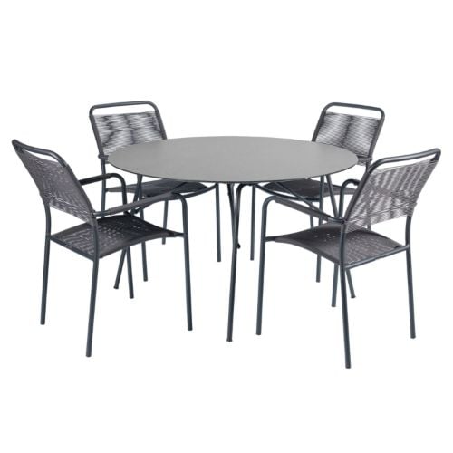Mandalay Havemøbelsæt Pure Ø: 120 cm Havebord og 4 Stk. Verona SunLoom Havestole - Pulverlakeret Aluminium/Antracit