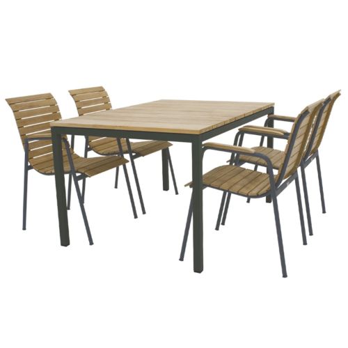 Mandalay Havemøbelsæt Toscana Havebord L: 132 cm og 4 Stk. Bellevue Havestole - Teak/Antracit 